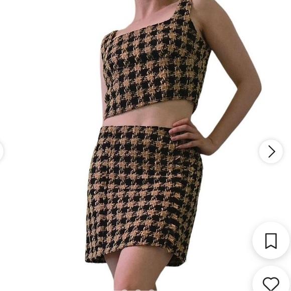 🚨 SALE NWT House of Harlow 1960 Tan and Black Houndstooth
Tweed Skirt Set M - Picture 3 of 3